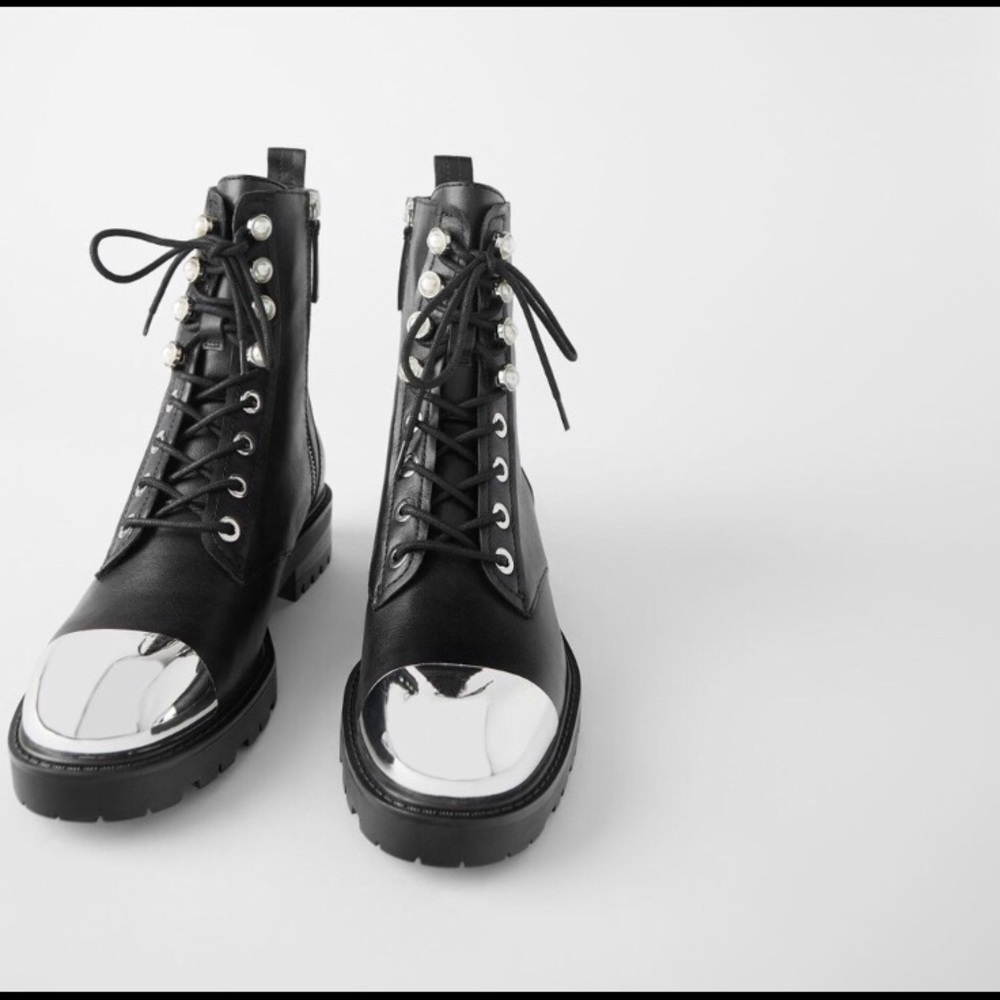 NWT Zara leather combat boots with pearls sz 36